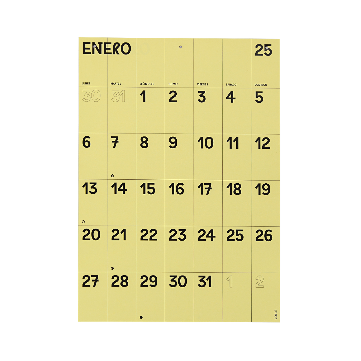 Enero, calendario pared 2025